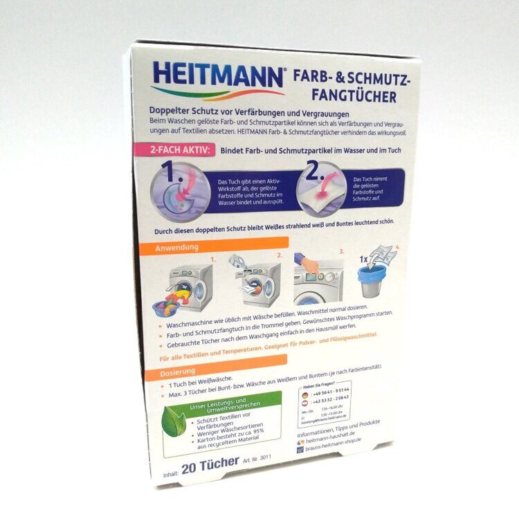 Салфетки для предотвращения случайной окраски тканей при машинной стирке Heitmann (20 шт.)